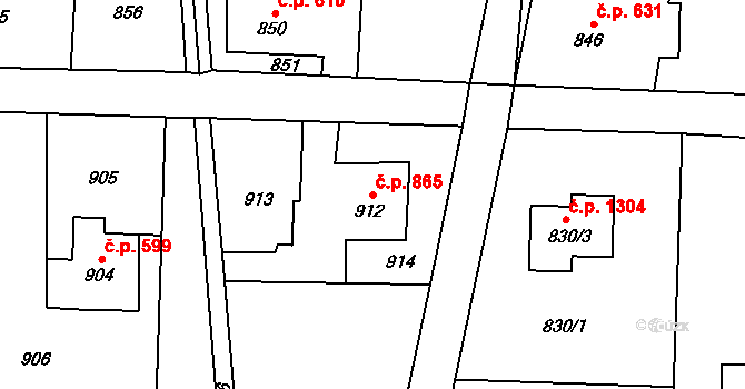 Dolní Lutyně 865 na parcele st. 912 v KÚ Dolní Lutyně, Katastrální mapa
