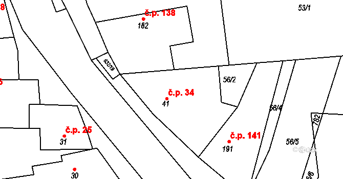 Dymokury 34 na parcele st. 41 v KÚ Dymokury, Katastrální mapa