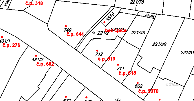 Lysá nad Labem 619 na parcele st. 712 v KÚ Lysá nad Labem, Katastrální mapa