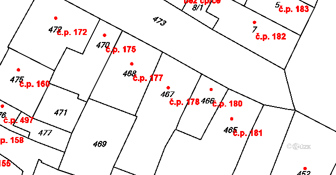 Kadaň 178 na parcele st. 467 v KÚ Kadaň, Katastrální mapa