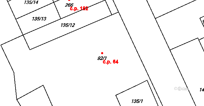 Cerekvice nad Loučnou 64 na parcele st. 92/1 v KÚ Cerekvice nad Loučnou, Katastrální mapa