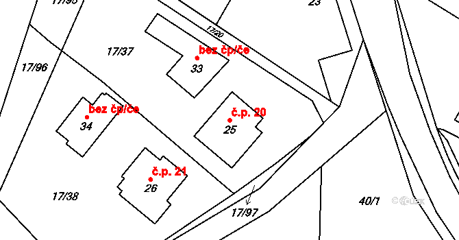 Batouchovice 20, Bochovice na parcele st. 25 v KÚ Batouchovice, Katastrální mapa