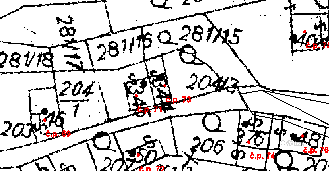 Jaroměřice 73 na parcele st. 344 v KÚ Jaroměřice, Katastrální mapa