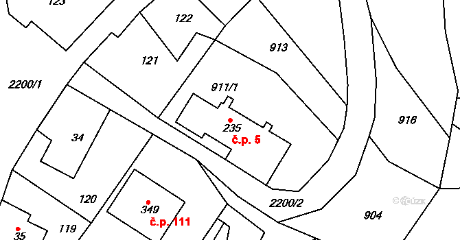 Jirkov 5, Železný Brod na parcele st. 235 v KÚ Jirkov u Železného Brodu, Katastrální mapa