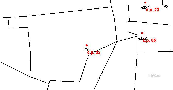 Úherce 25 na parcele st. 43 v KÚ Úherce u Panenského Týnce, Katastrální mapa