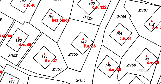 Lhota 36, Mladošovice na parcele st. 147 v KÚ Lhota u Vlachnovic, Katastrální mapa