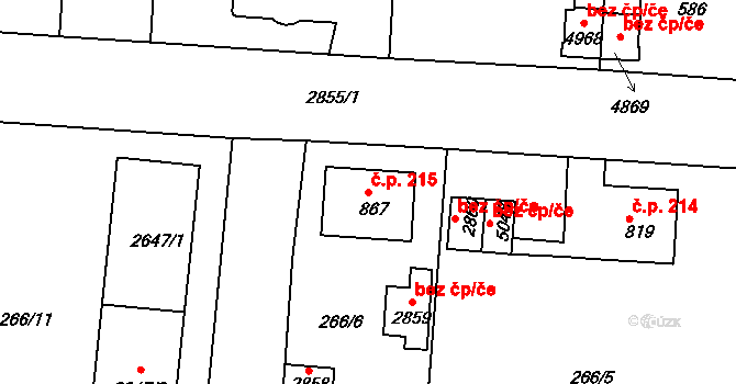 Plzeňské Předměstí 215, Rokycany na parcele st. 867 v KÚ Rokycany, Katastrální mapa