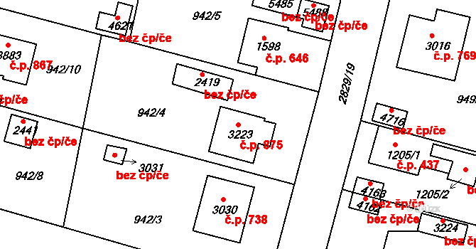 Plzeňské Předměstí 875, Rokycany na parcele st. 3223 v KÚ Rokycany, Katastrální mapa