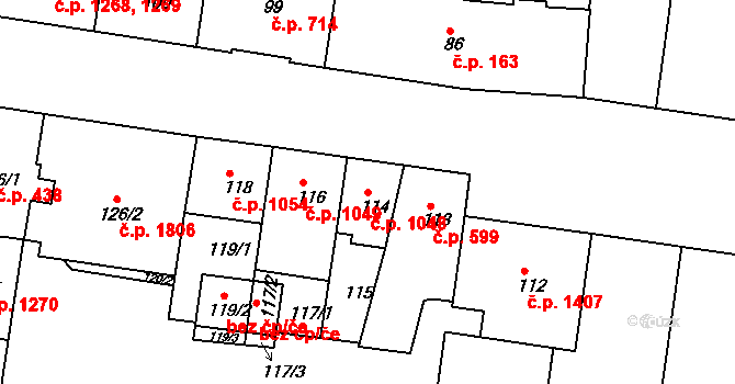 Sokolov 1048 na parcele st. 114 v KÚ Sokolov, Katastrální mapa