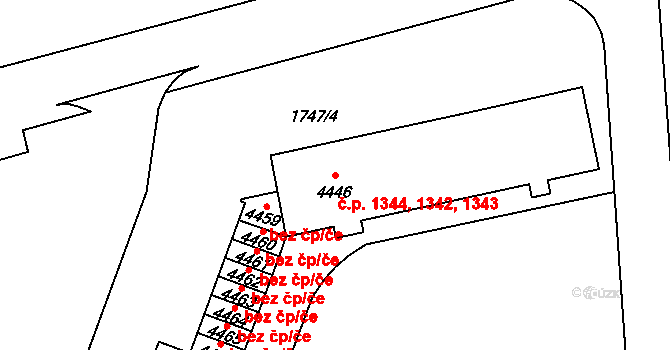 Cheb 1342,1343,1344 na parcele st. 4446 v KÚ Cheb, Katastrální mapa