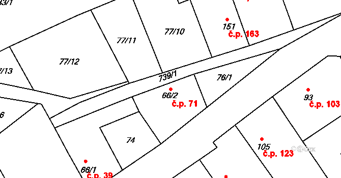 Luštěnice 71 na parcele st. 66/2 v KÚ Luštěnice, Katastrální mapa