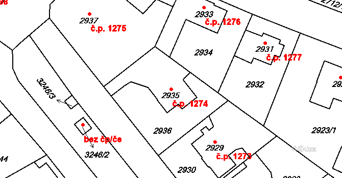 Horní Počernice 1274, Praha na parcele st. 2935 v KÚ Horní Počernice, Katastrální mapa