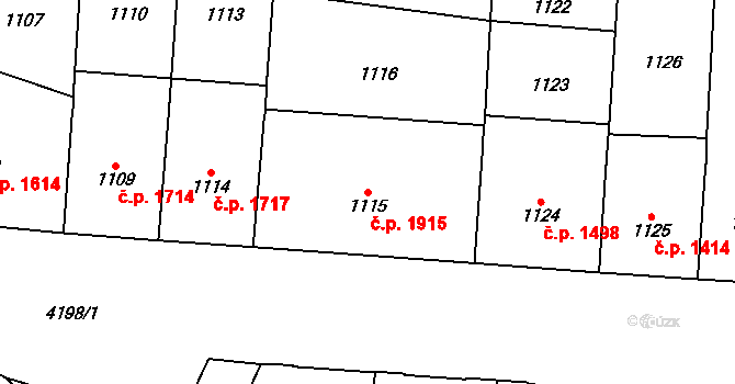 Vinohrady 1915, Praha na parcele st. 1115 v KÚ Vinohrady, Katastrální mapa