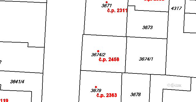 Vinohrady 2458, Praha na parcele st. 3674/2 v KÚ Vinohrady, Katastrální mapa