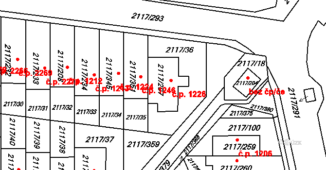 Chodov 1226, Praha na parcele st. 2117/207 v KÚ Chodov, Katastrální mapa