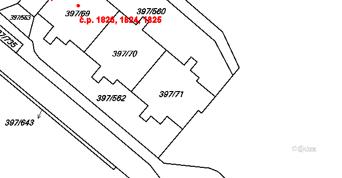 Chodov 1824,1825,1826, Praha na parcele st. 397/71 v KÚ Chodov, Katastrální mapa