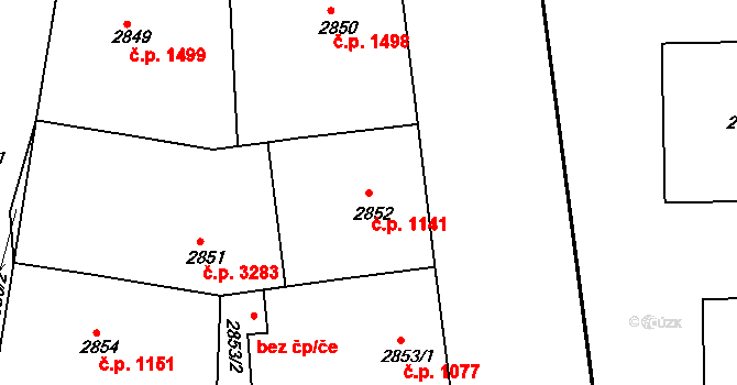 Smíchov 1141, Praha na parcele st. 2852 v KÚ Smíchov, Katastrální mapa