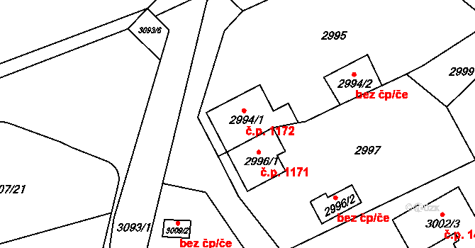 Zbraslav 1172, Praha na parcele st. 2994/1 v KÚ Zbraslav, Katastrální mapa