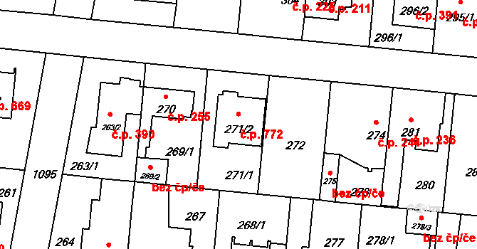 Čimice 772, Praha na parcele st. 271/2 v KÚ Čimice, Katastrální mapa