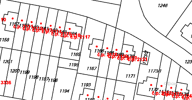 Záběhlice 2118, Praha na parcele st. 1166 v KÚ Záběhlice, Katastrální mapa