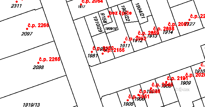 Hodonín 2155 na parcele st. 1982 v KÚ Hodonín, Katastrální mapa