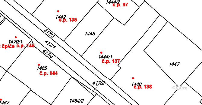 Rumburk 1 137, Rumburk na parcele st. 1444/1 v KÚ Rumburk, Katastrální mapa