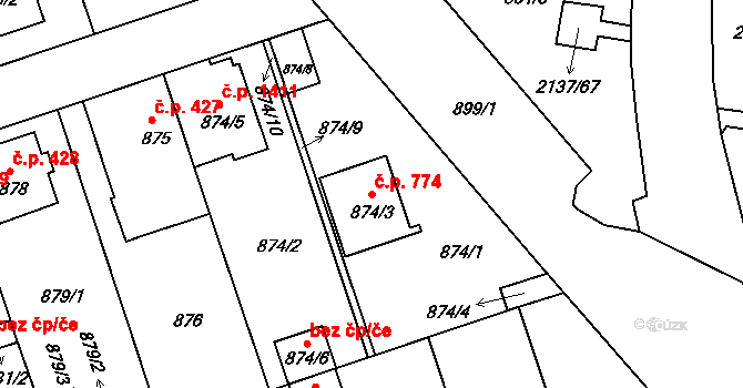 České Budějovice 2 774, České Budějovice na parcele st. 874/3 v KÚ České Budějovice 2, Katastrální mapa