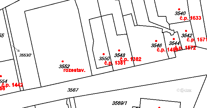 Česká Lípa 1381 na parcele st. 3550 v KÚ Česká Lípa, Katastrální mapa
