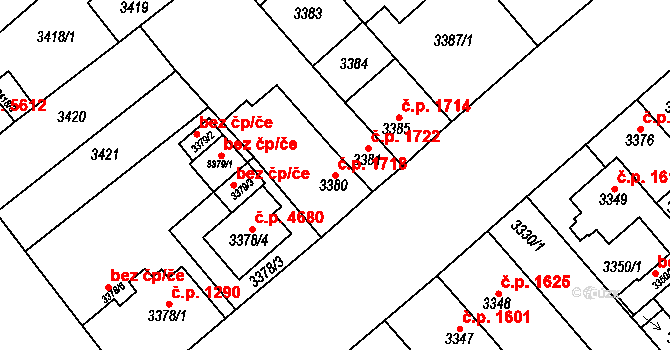 Chomutov 1718 na parcele st. 3380 v KÚ Chomutov I, Katastrální mapa