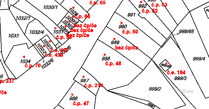 Teplické Předměstí 48, Bílina na parcele st. 988 v KÚ Bílina, Katastrální mapa