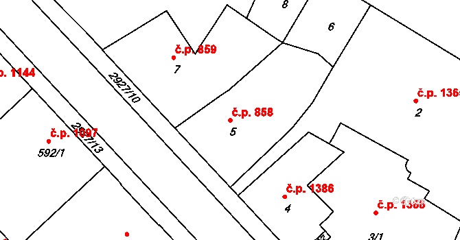 Rumburk 1 858, Rumburk na parcele st. 5 v KÚ Rumburk, Katastrální mapa