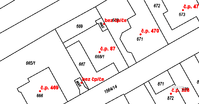 Zbýšov 87 na parcele st. 668/1 v KÚ Zbýšov u Oslavan, Katastrální mapa