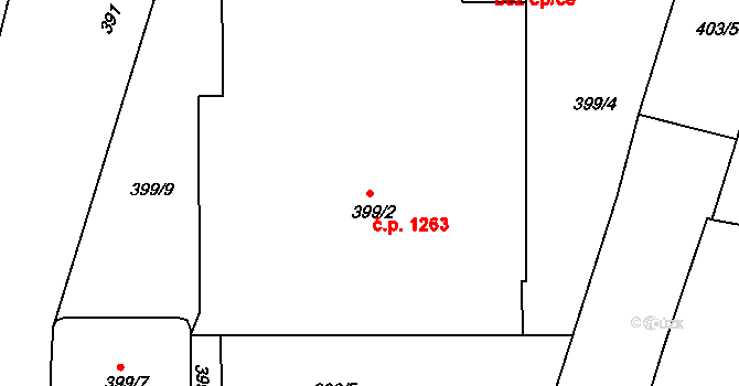 Kuřim 1263 na parcele st. 399/2 v KÚ Kuřim, Katastrální mapa