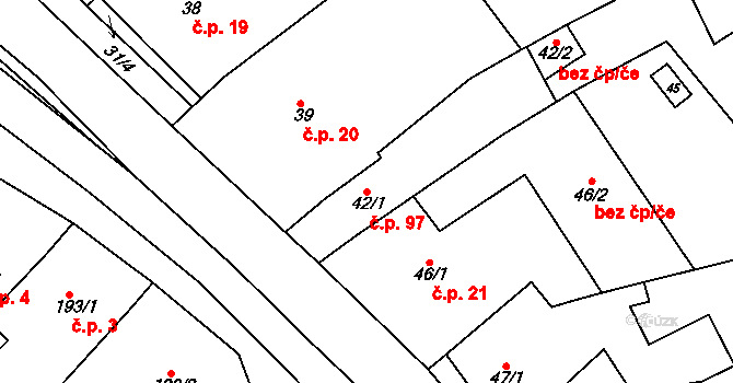 Vítovice 97, Rousínov na parcele st. 42/1 v KÚ Vítovice, Katastrální mapa