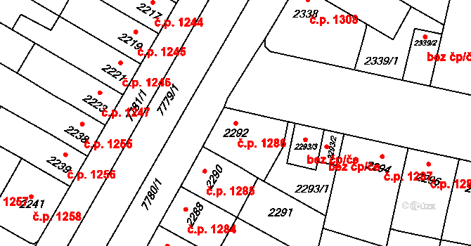 Prostějov 1286 na parcele st. 2292 v KÚ Prostějov, Katastrální mapa
