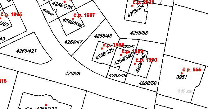 Újezd nad Lesy 1988, Praha na parcele st. 4268/339 v KÚ Újezd nad Lesy, Katastrální mapa