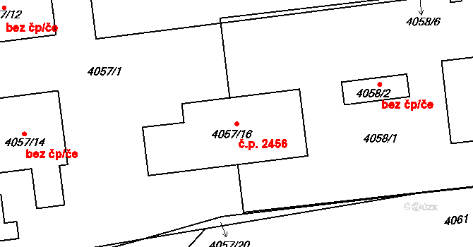 Horní Počernice 2456, Praha na parcele st. 4057/16 v KÚ Horní Počernice, Katastrální mapa
