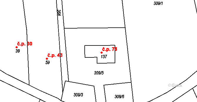 Křovice 76, Dobruška na parcele st. 137 v KÚ Křovice, Katastrální mapa