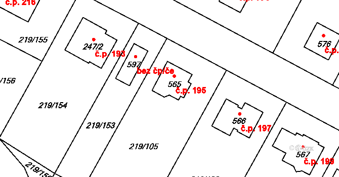 Chotětov 195 na parcele st. 565 v KÚ Chotětov, Katastrální mapa
