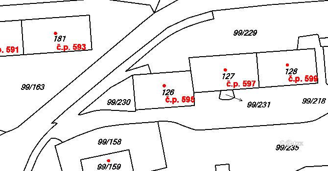 Habartov 595 na parcele st. 126 v KÚ Habartov, Katastrální mapa