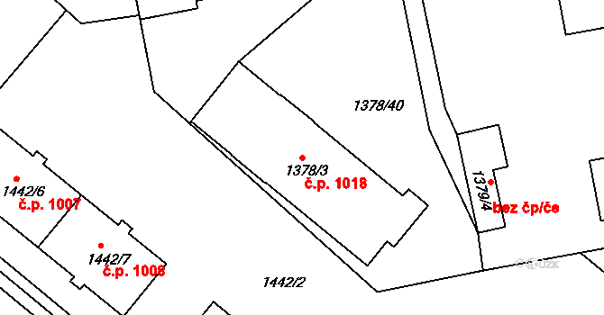 Jemnice 1018 na parcele st. 1378/3 v KÚ Jemnice, Katastrální mapa