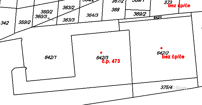 Trnitá 473, Brno na parcele st. 642/3 v KÚ Trnitá, Katastrální mapa