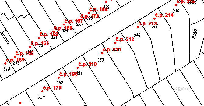 Spořice 211 na parcele st. 350 v KÚ Spořice, Katastrální mapa