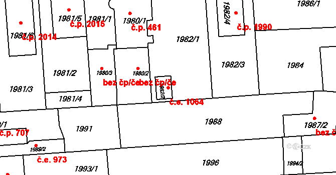 Kuřim 1064 na parcele st. 1982/2 v KÚ Kuřim, Katastrální mapa