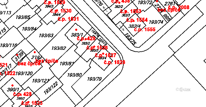 Sezimovo Ústí 1528 na parcele st. 383/4 v KÚ Sezimovo Ústí, Katastrální mapa