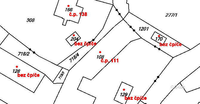 Domaslavice 111, Proseč pod Ještědem na parcele st. 108 v KÚ Javorník u Českého Dubu, Katastrální mapa
