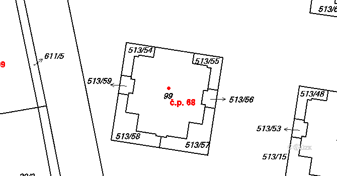 Kozinec 68, Holubice na parcele st. 99 v KÚ Kozinec, Katastrální mapa