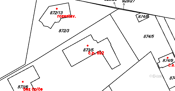 Božkov 692, Plzeň na parcele st. 873/5 v KÚ Božkov, Katastrální mapa
