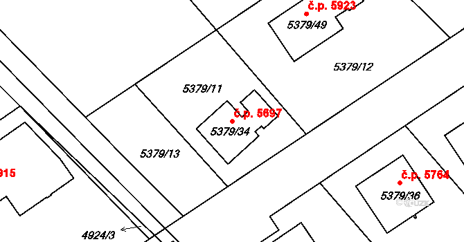 Chomutov 5697 na parcele st. 5379/34 v KÚ Chomutov I, Katastrální mapa