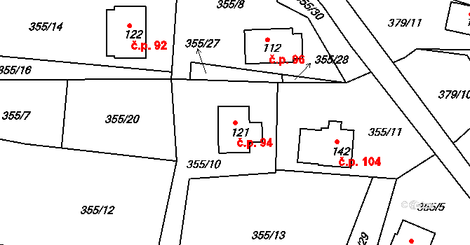 Milíkov 94 na parcele st. 121 v KÚ Milíkov u Mariánských Lázní, Katastrální mapa